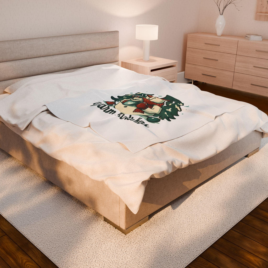 Snowman with Mug Warm Wishes Blanket | Christmas Velveteen Plush Blanket