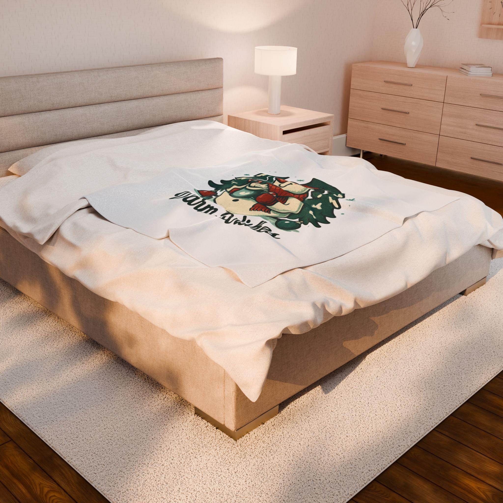 Snowman with Mug Warm Wishes Blanket | Christmas Velveteen Plush Blanket