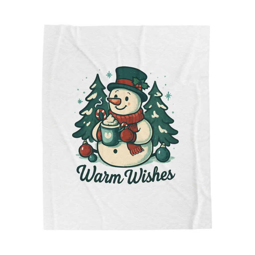 Snowman with Mug Warm Wishes Blanket | Christmas Velveteen Plush Blanket