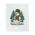 Snowman with Mug Warm Wishes Blanket | Christmas Velveteen Plush Blanket
