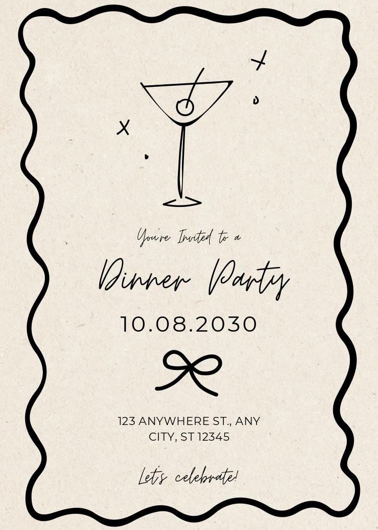Black and Beige Martini Dinner Party Invite
