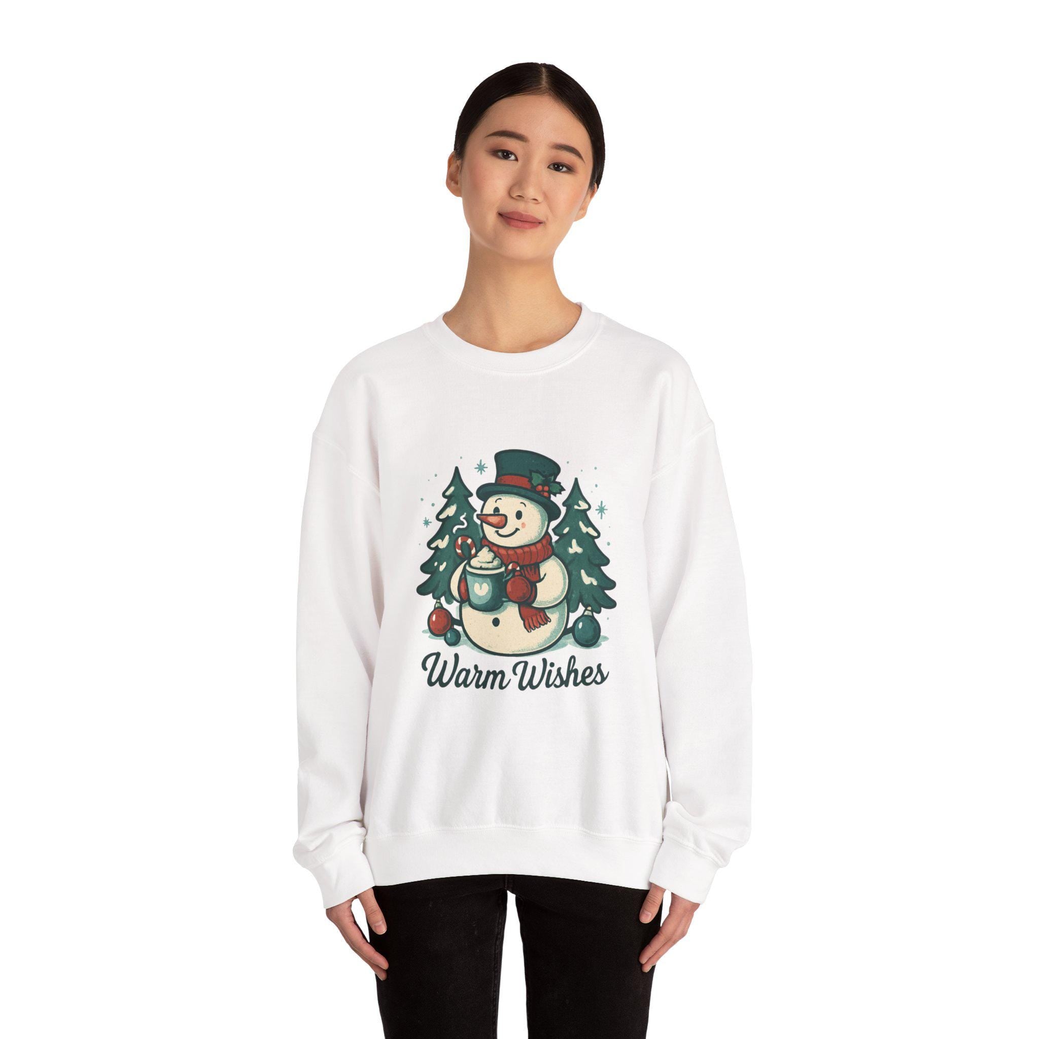 Warm Wishes Snowman Crewneck Sweatshirt | Holiday Winter Trees