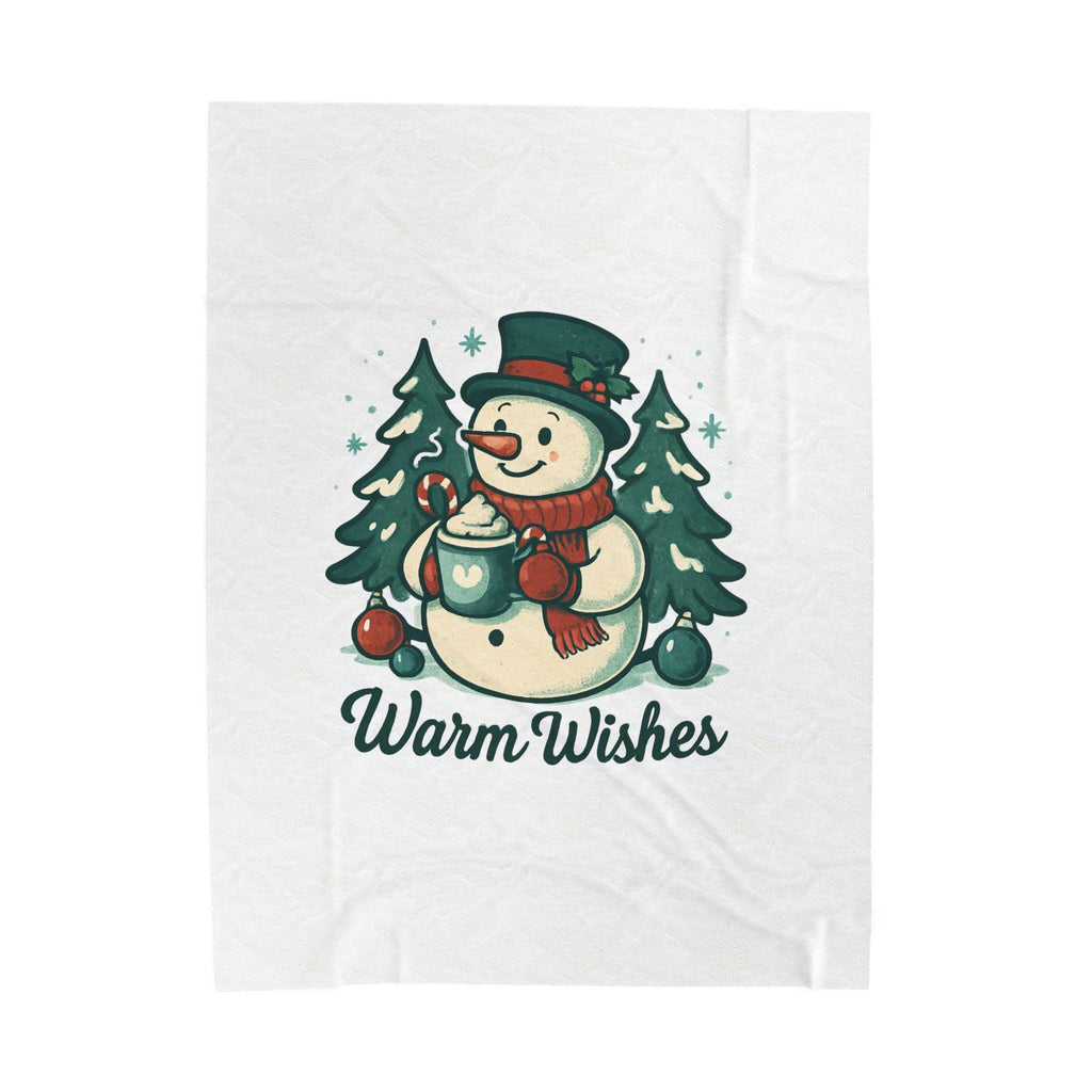 Snowman with Mug Warm Wishes Blanket | Christmas Velveteen Plush Blanket