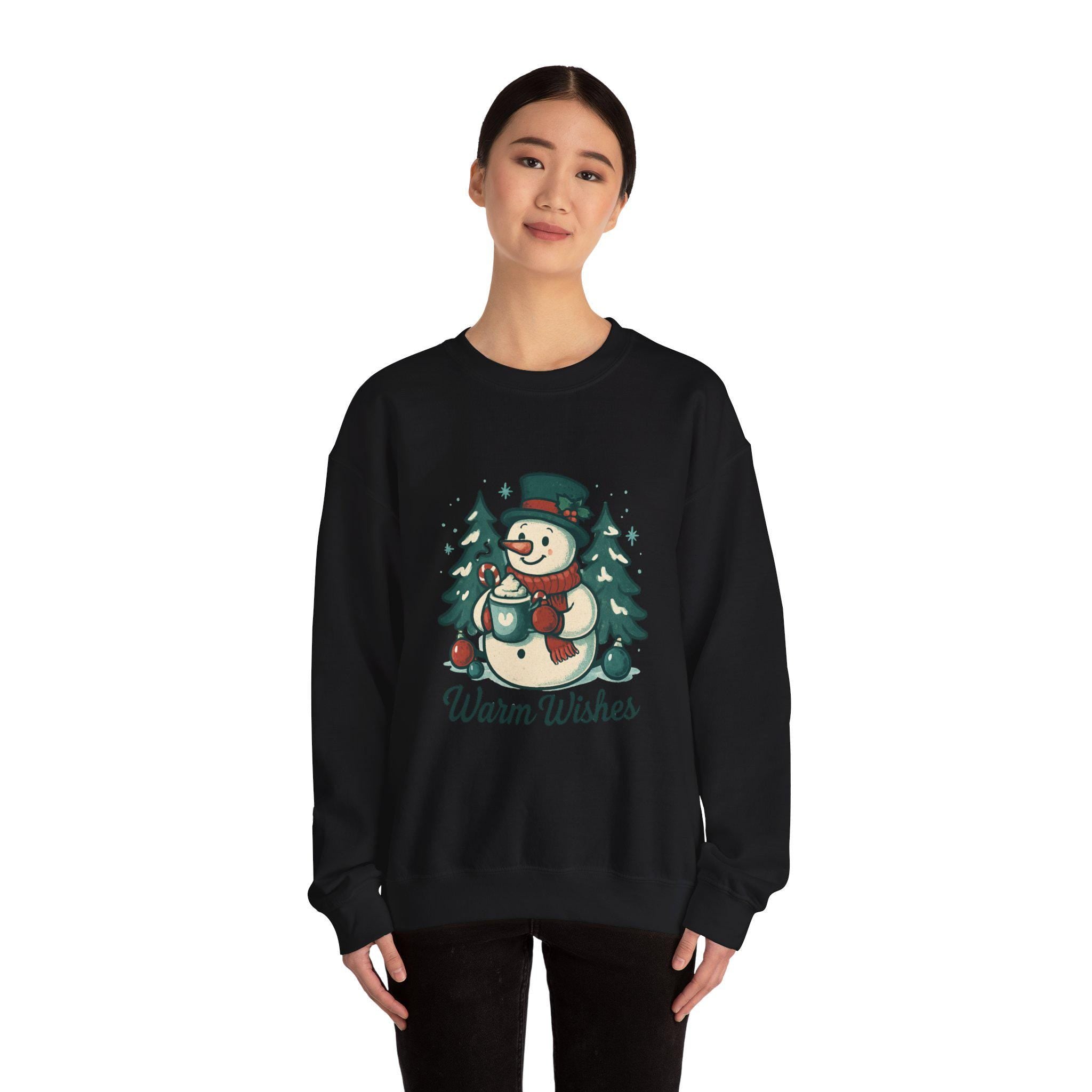 Warm Wishes Snowman Crewneck Sweatshirt | Holiday Winter Trees