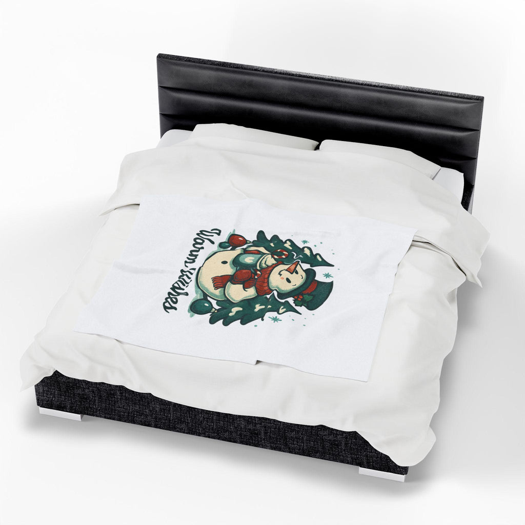 Snowman with Mug Warm Wishes Blanket | Christmas Velveteen Plush Blanket