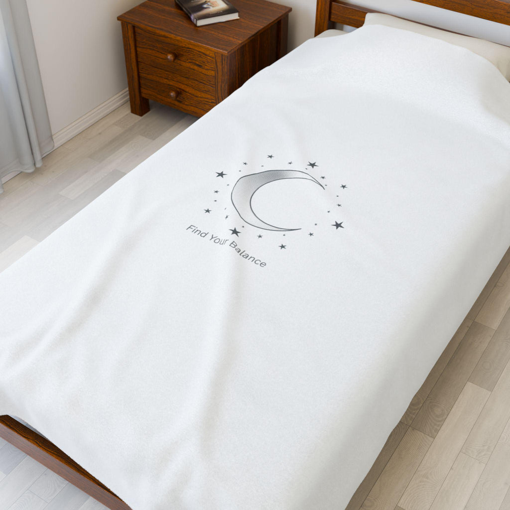 Minimal Moon Phase Celestial Blanket | Velveteen constellation design, calming mantra