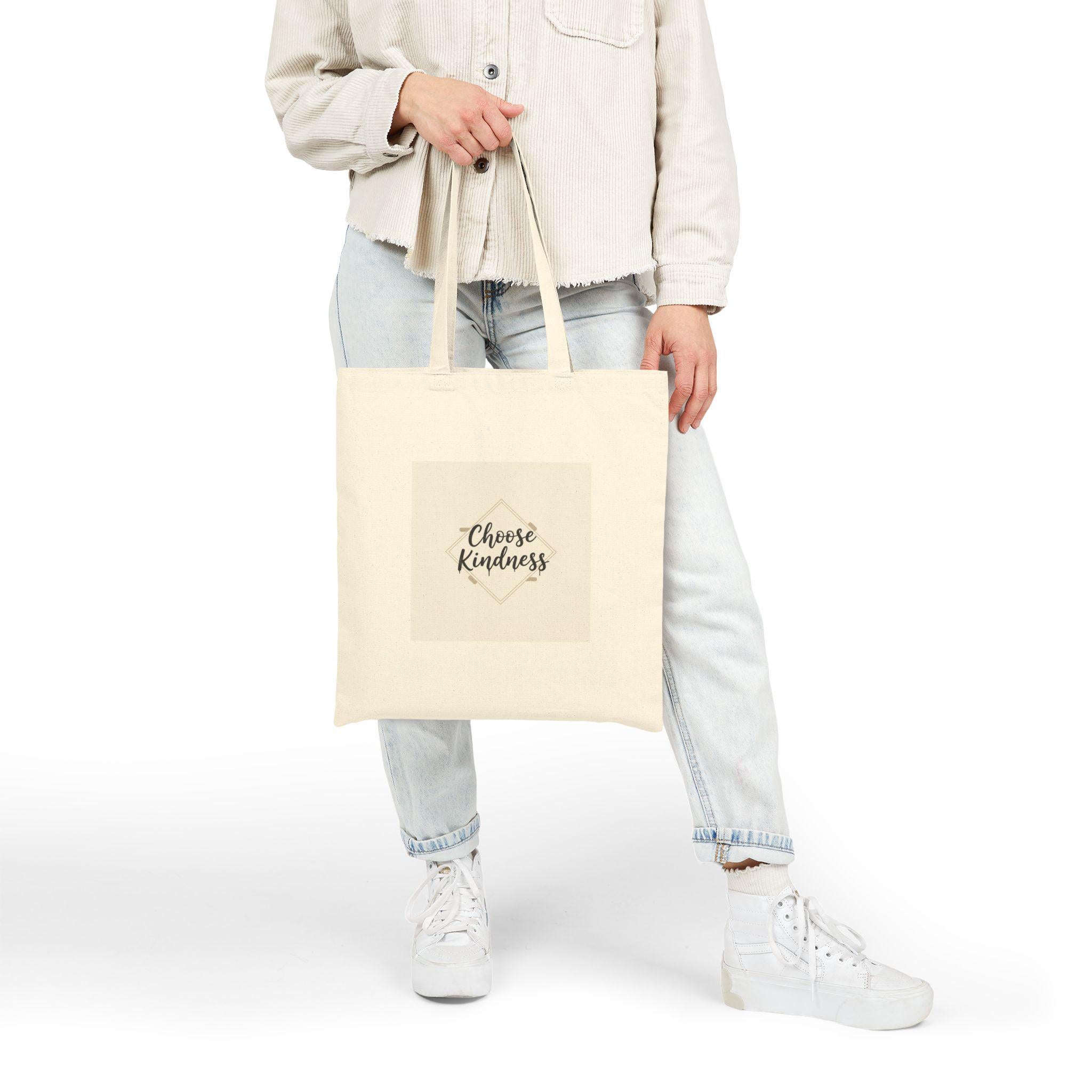 Choose Kindness Tote, Minimalist Hand-Lettered Quote, Neutral Canvas Bag