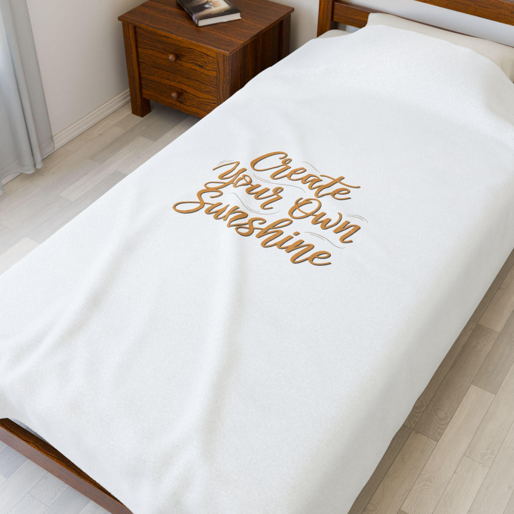 Create Your Own Sunshine Velveteen Plush Blanket | Minimalist Hand-Lettered Quote, Neutral Script Typography