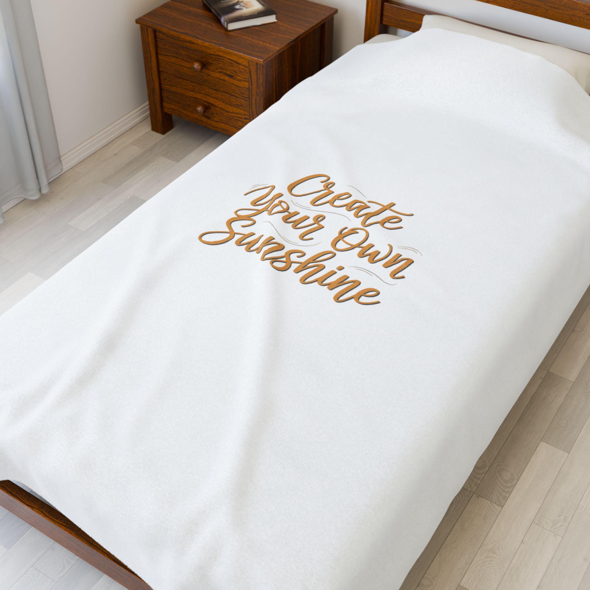 Create Your Own Sunshine Velveteen Plush Blanket | Minimalist Hand-Lettered Quote, Neutral Script Typography