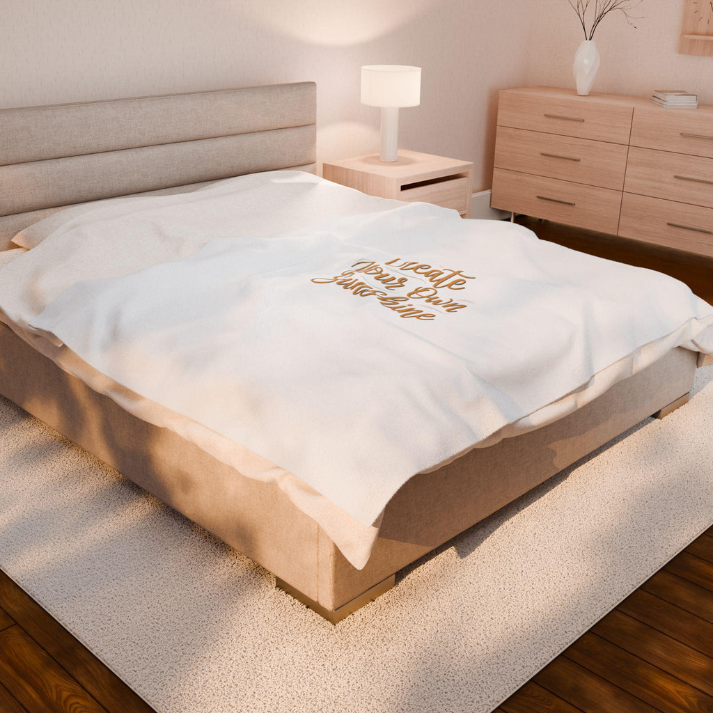 Create Your Own Sunshine Velveteen Plush Blanket | Minimalist Hand-Lettered Quote, Neutral Script Typography