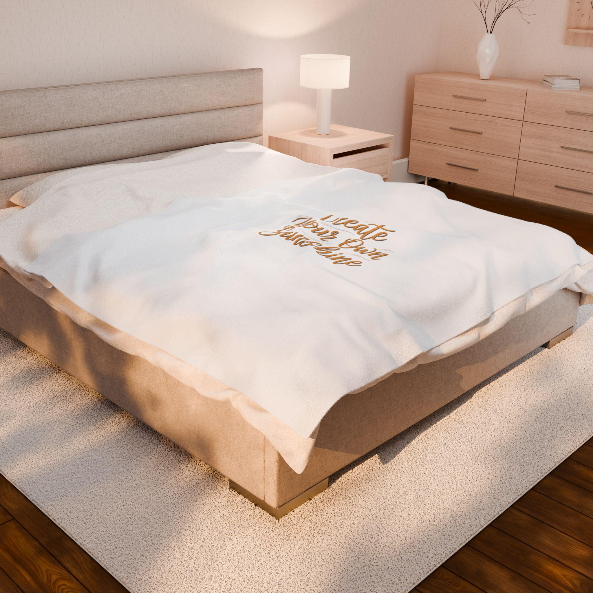 Create Your Own Sunshine Velveteen Plush Blanket | Minimalist Hand-Lettered Quote, Neutral Script Typography