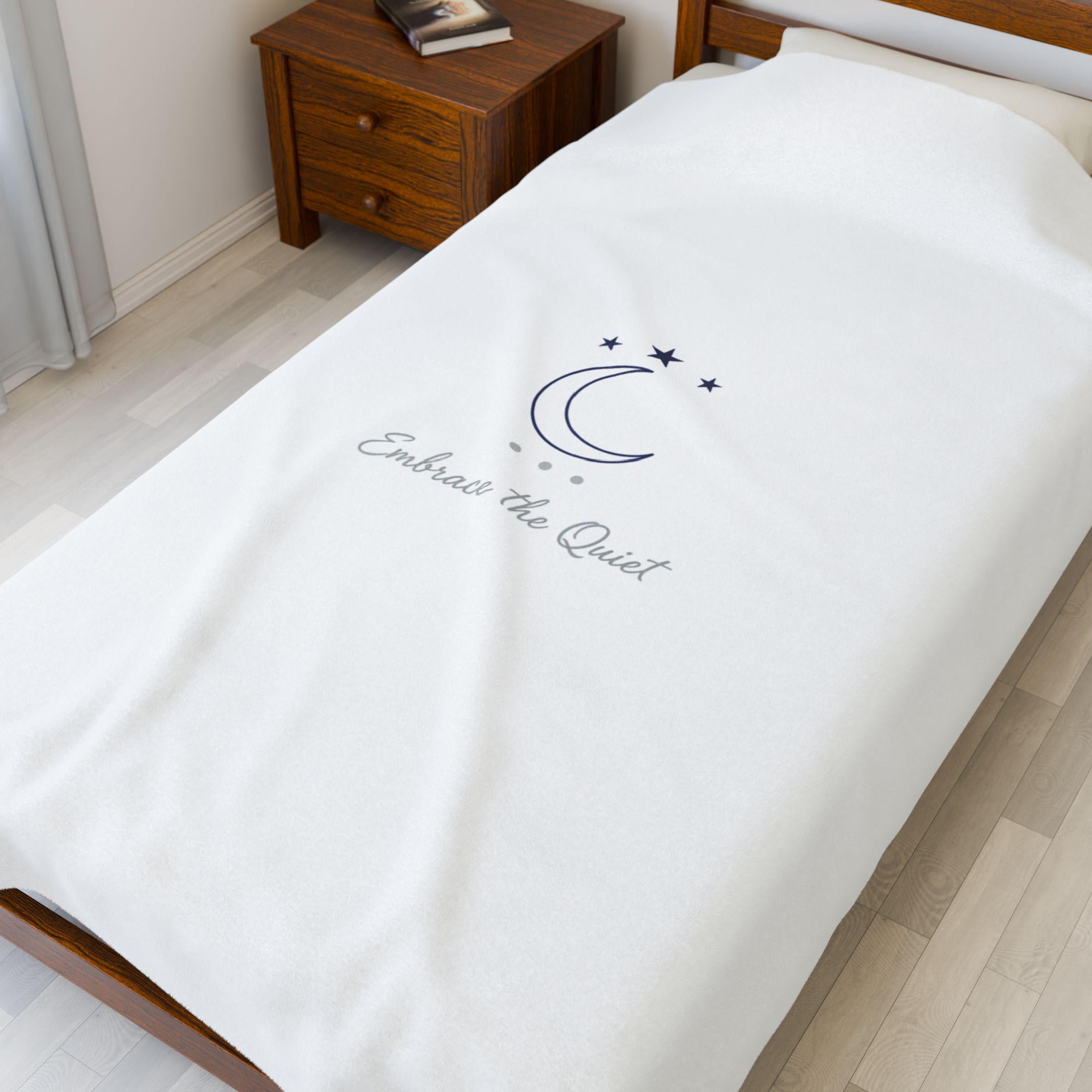 Minimalist Moon Phase Velveteen Blanket | Celestial Decor