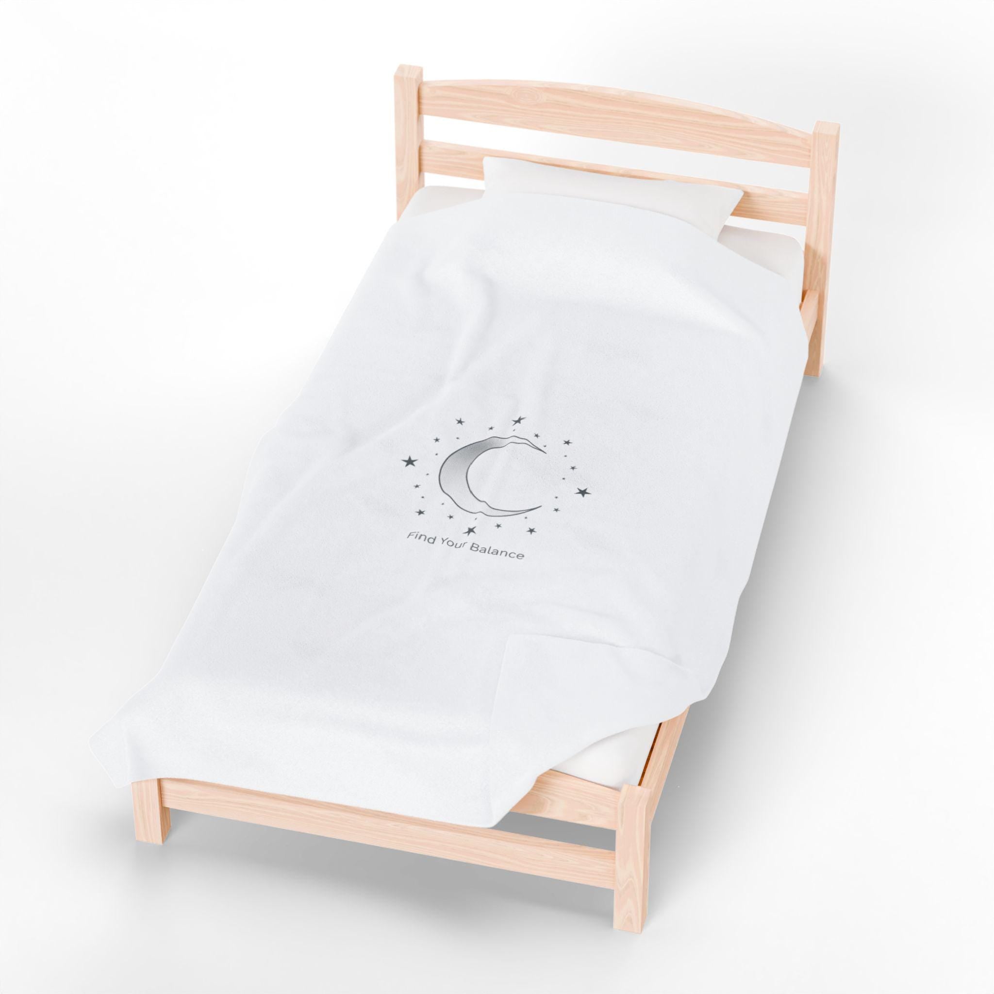 Minimal Moon Phase Celestial Blanket | Velveteen constellation design, calming mantra