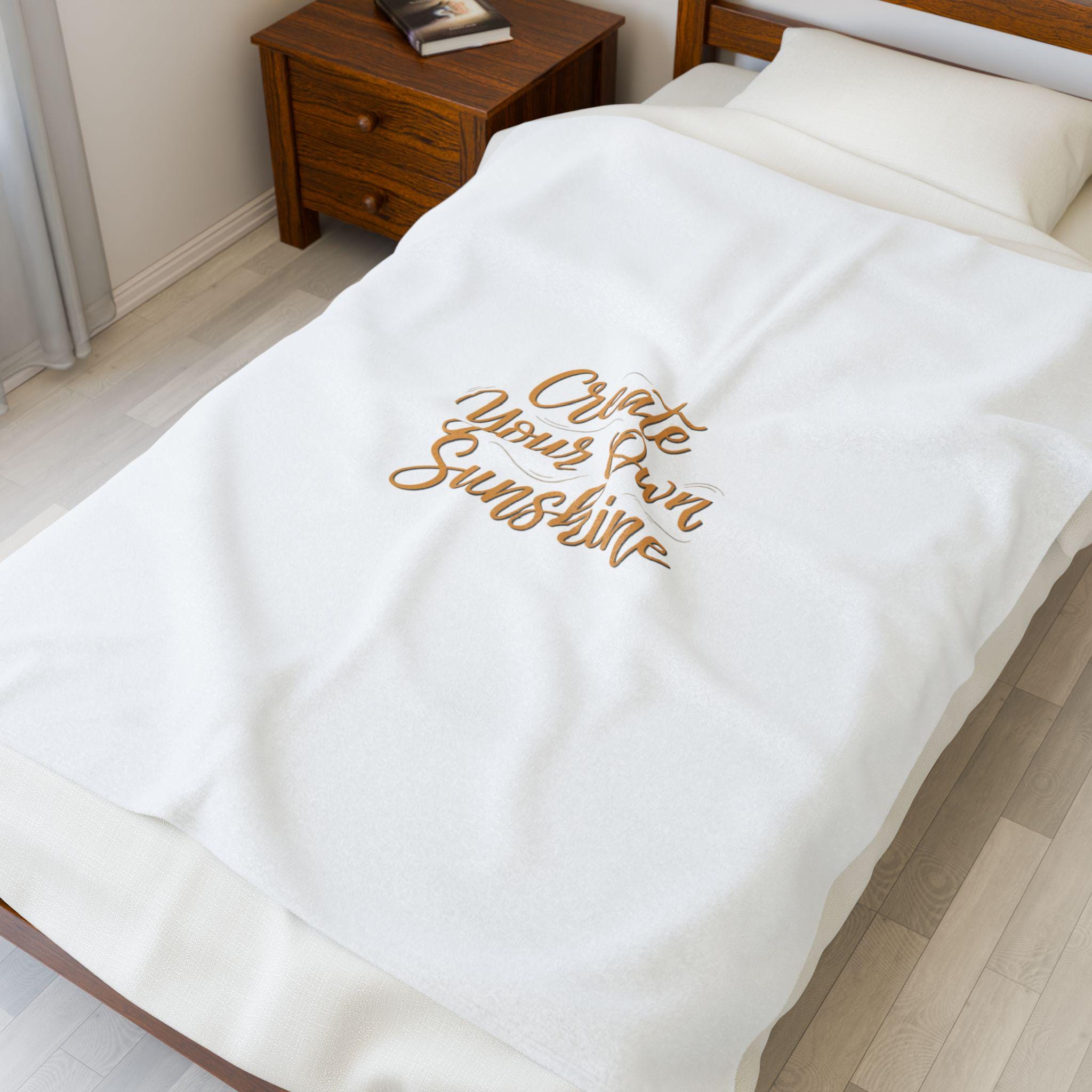Create Your Own Sunshine Velveteen Plush Blanket | Minimalist Hand-Lettered Quote, Neutral Script Typography