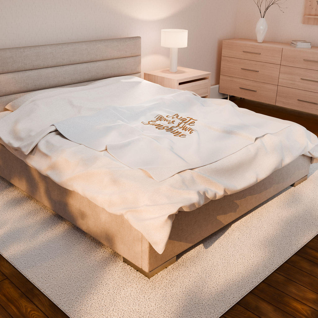 Create Your Own Sunshine Velveteen Plush Blanket | Minimalist Hand-Lettered Quote, Neutral Script Typography