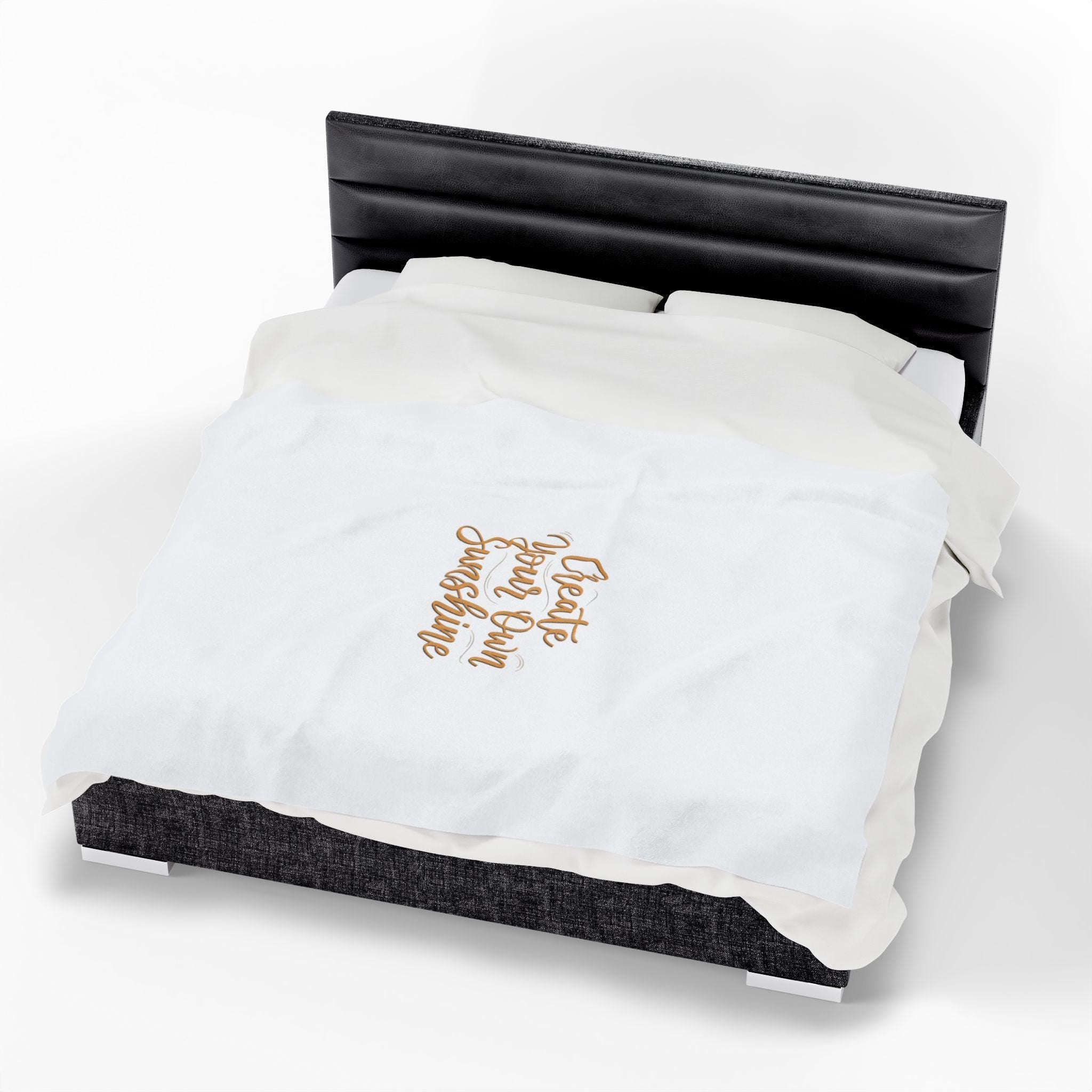 Create Your Own Sunshine Velveteen Plush Blanket | Minimalist Hand-Lettered Quote, Neutral Script Typography