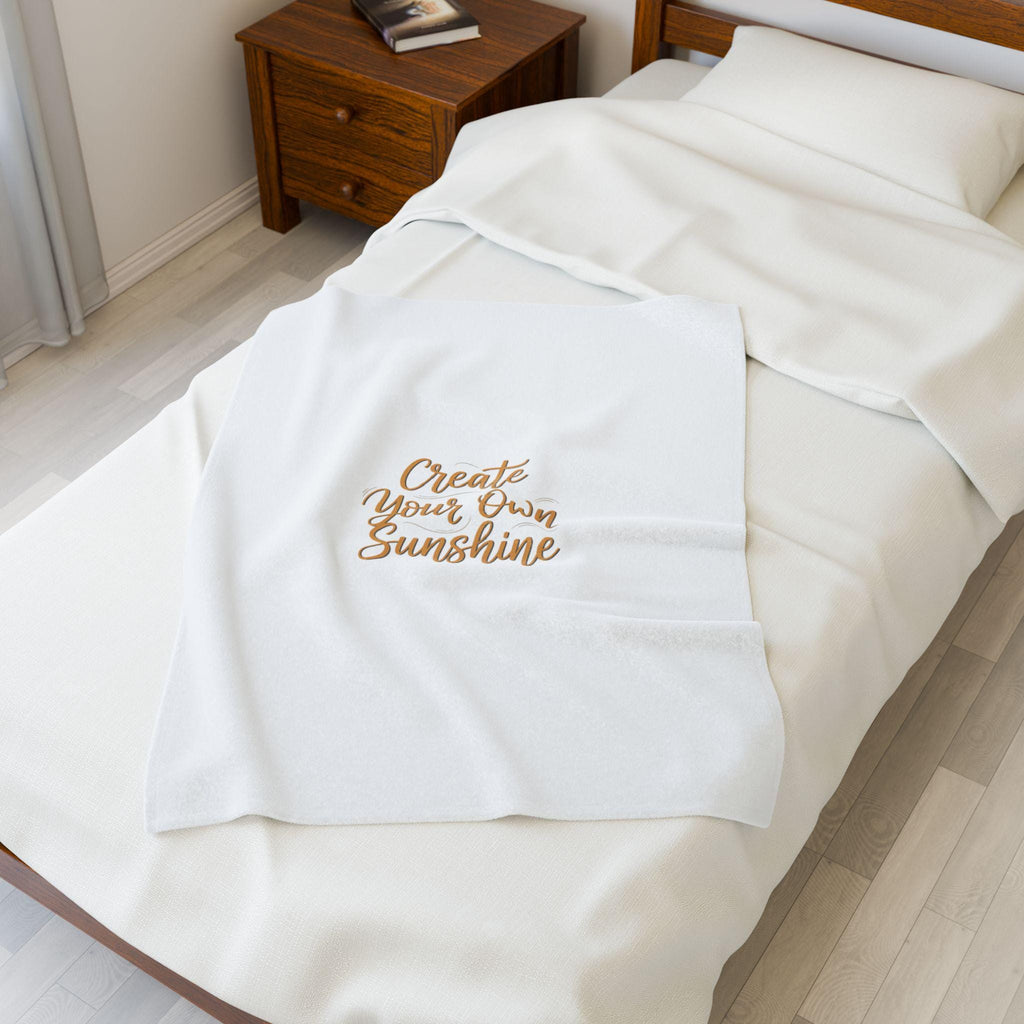 Create Your Own Sunshine Velveteen Plush Blanket | Minimalist Hand-Lettered Quote, Neutral Script Typography