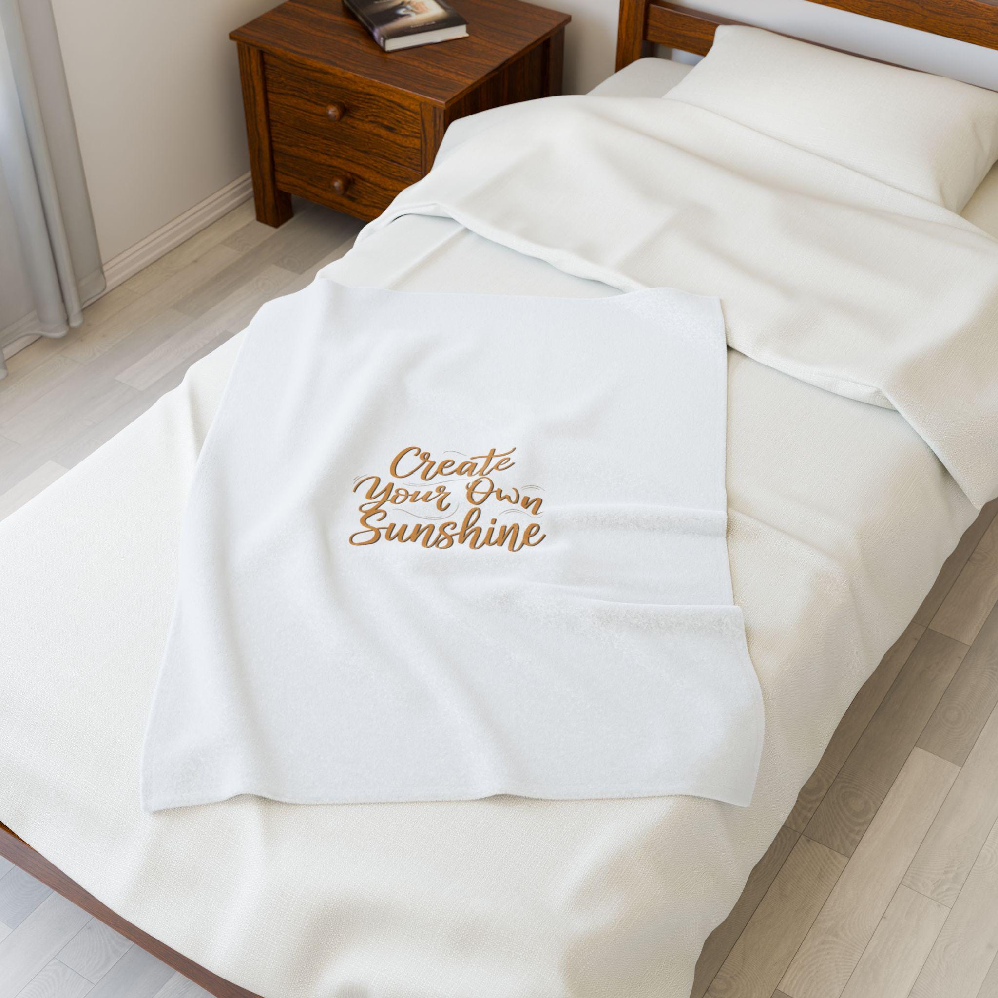 Create Your Own Sunshine Velveteen Plush Blanket | Minimalist Hand-Lettered Quote, Neutral Script Typography