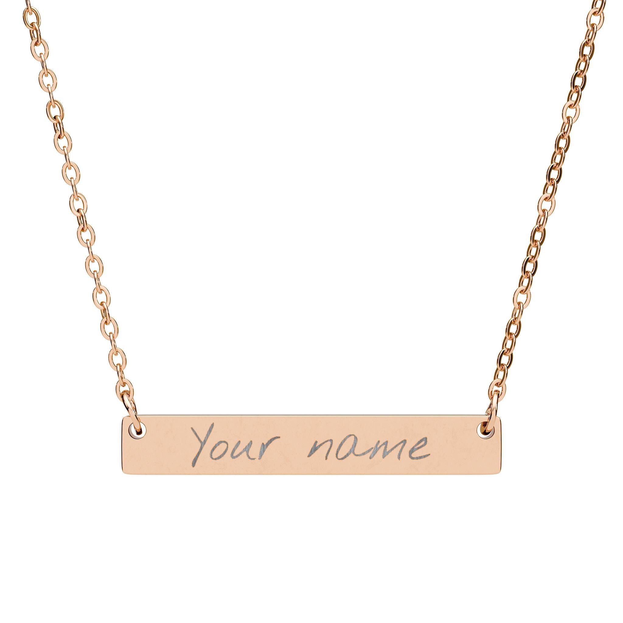 Engraved Handwriting Bar Necklace, Horizontal Name Necklace | Personalized Jewelry