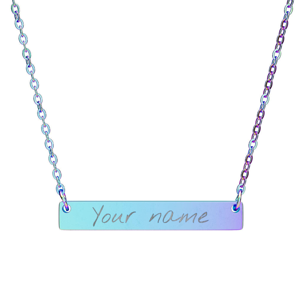 Engraved Handwriting Bar Necklace, Horizontal Name Necklace | Personalized Jewelry