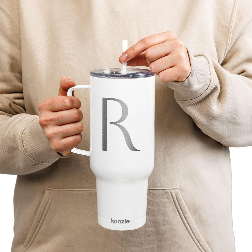 Monogram Letter R Tumbler | 40oz Insulated Engraved Tumbler with Lid