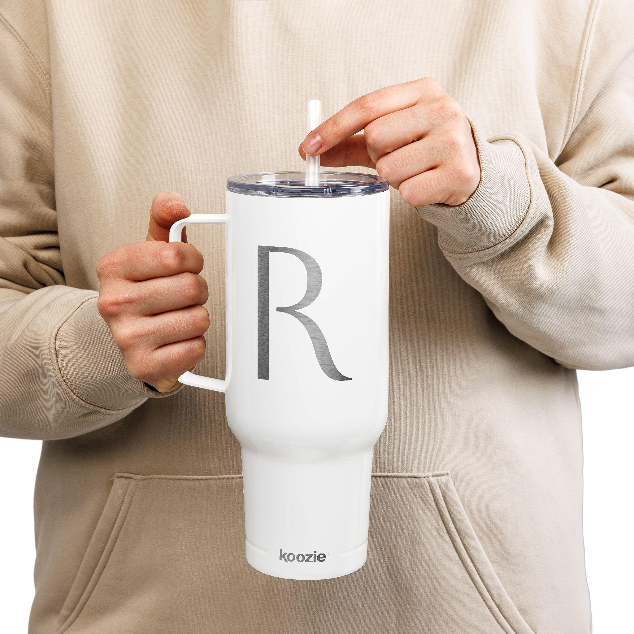 Monogram Letter R Tumbler | 40oz Insulated Engraved Tumbler with Lid