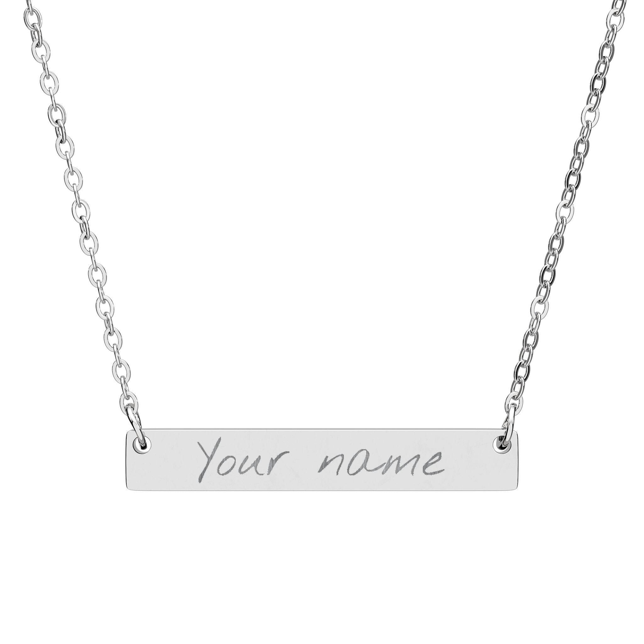 Engraved Handwriting Bar Necklace, Horizontal Name Necklace | Personalized Jewelry