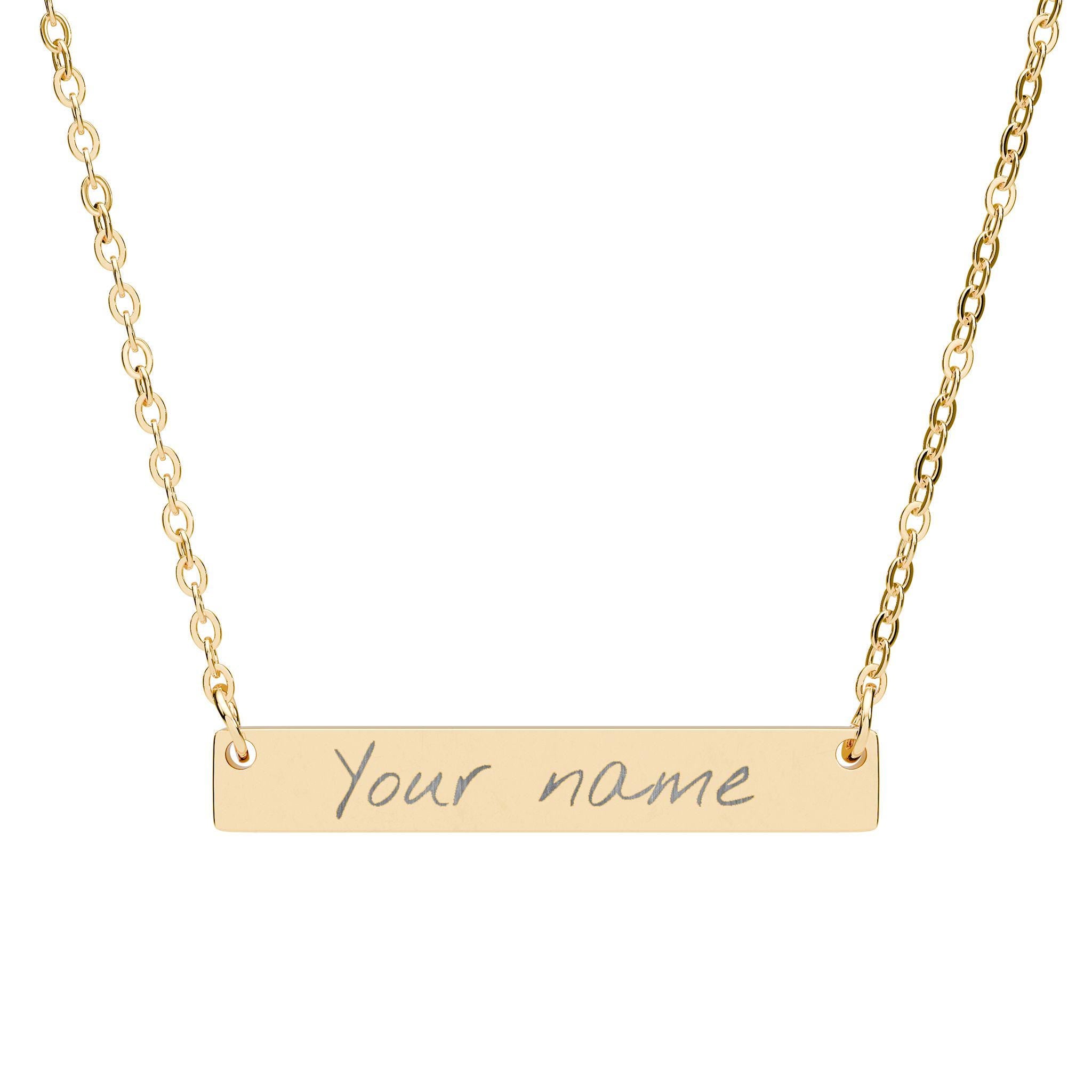 Engraved Handwriting Bar Necklace, Horizontal Name Necklace | Personalized Jewelry