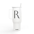 Monogram Letter R Tumbler | 40oz Insulated Engraved Tumbler with Lid