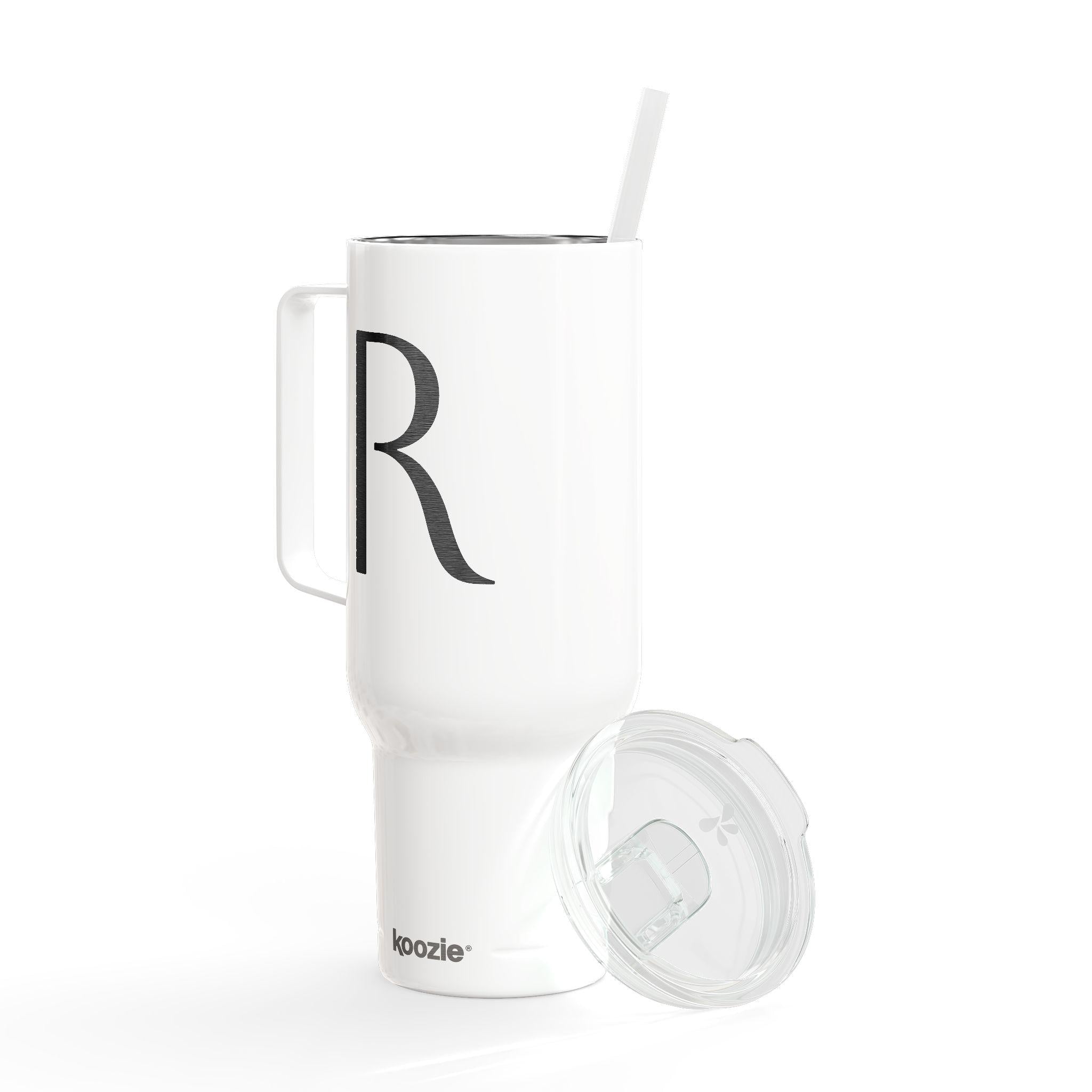 Monogram Letter R Tumbler | 40oz Insulated Engraved Tumbler with Lid